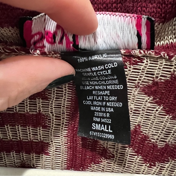 Maroon and tan Aztec print open sweater - small - Picture 2 of 6